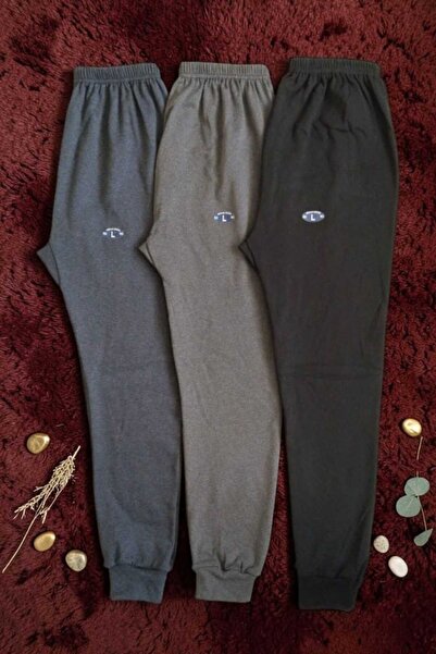 Unisex Kışlık Tayt İndigo Füme Siyah 3'lü Paket Manşetli Paça Şardonlu Uzun Rahat