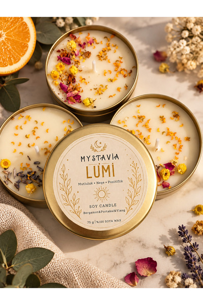 LÜMİ Soya Mum 75 gr | Bergamot Portakal Ylang Ylang | Mutluluk Neşe Pozitiflik | El Yapımı