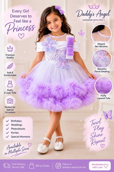 Daddy's Angel Princess Tutu Dress for Girls – First Birthday Dress, Second Birthday Outfit, Party Dress with Sequin Bodice and Bow Festival Eid Frock For Babies