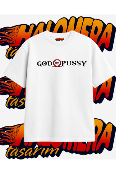 Halomera Siyah Oversize God Of P*ssy Parodi Streetwear Mizah / Oyun Tasarım Bisiklet Yaka Tişört