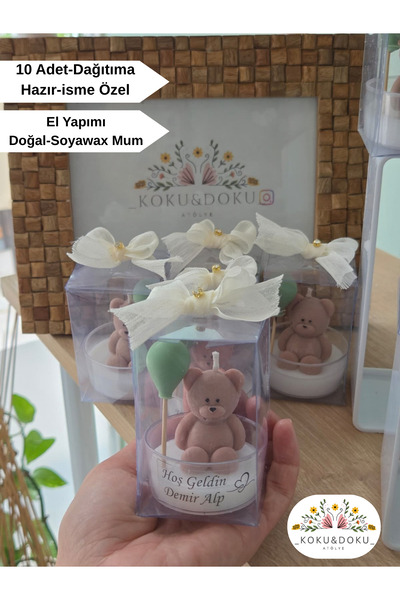 kokuvedoku Bebek Hediyeliği 10'lu Doğum,Baby Shower,Mevlüt,Ayıcık Mum El Yapı...