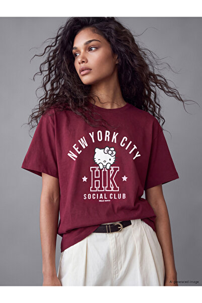 LC Waikiki Two Mt Shop Quality Xside Burgundy Combed Cotton Printed Loose & B...