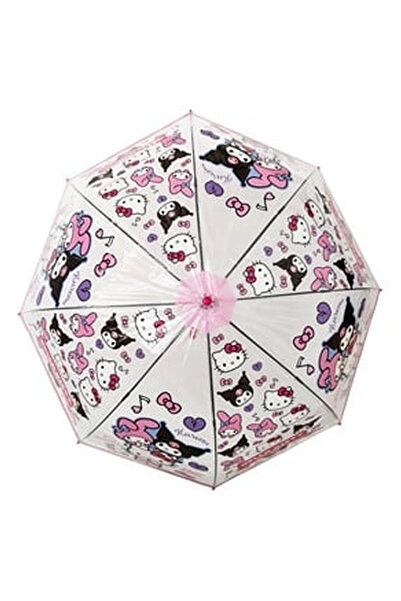 OEM Transparent Fuchsia Automatic Stick Rain Umbrella with Hello Kitty Patter...