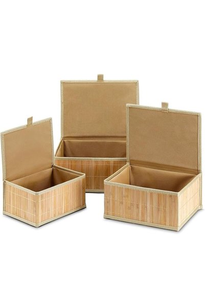 Generic Decorative Storage Box Set, 3 Stackable Bamboo Organisers with Lids, ...