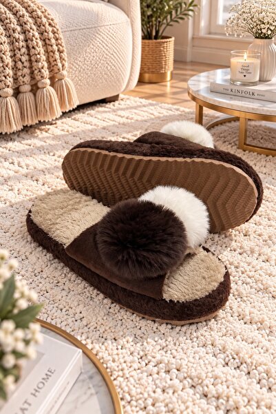 Moda Frato Γυναικείες παντόφλες για το σπίτι DOUBLE PONPOM - Ζεστές, αφράτες ...