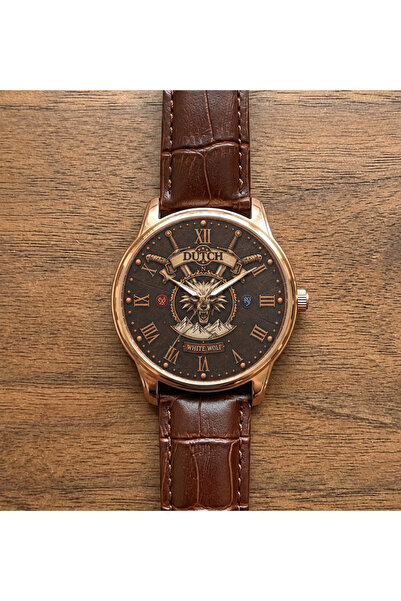 DUTCH STORE Men's Wristwatch - White Wolf Dial with Roman Numerals, Rose Gold...