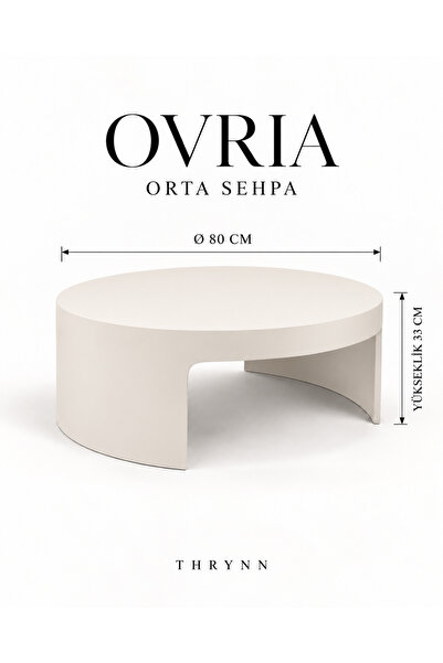 Ovria Yuvarlak Orta Sehpa VizonBej Siyah Ceviz Aytaşı Renk Çap 80cm Yükseklik 33cm Modern Tasarım Dekoratif Krem Kahverengi