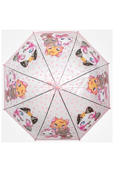 OEM Transparent Automatic Stick Rain Umbrella Pink with Cats for Kids 67cm