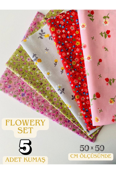 seyranat 5 Adet En Boy 50*50 Cm Çanta, Cüzdan, Hobi İşleri İçin Pamuklu Flowe...