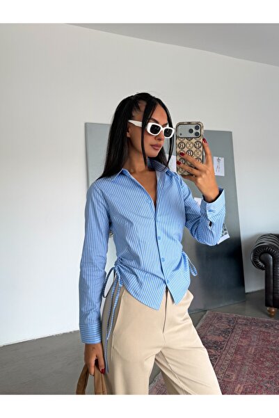 myd Striped Shirt with Side Drawstrings - Blue