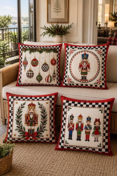 EVPANYA Christmas Decorations Patterned 4-Piece Throw Pillow Cover Set