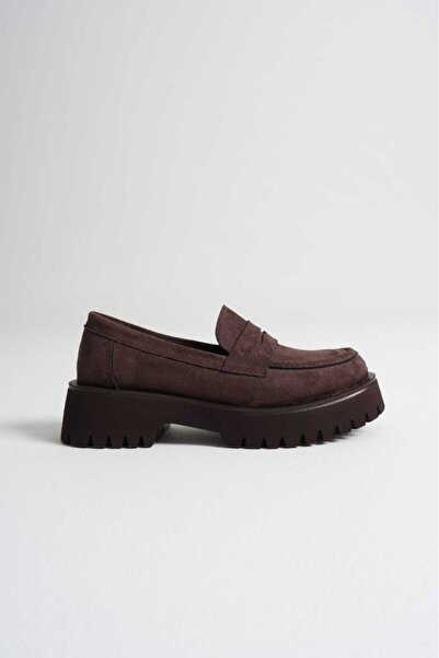 She Women's Daily Suede Brown Thick Sole Shoes Oxford Loafer.