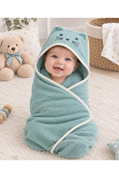 DENIZAY Su Yeşili Cotton | %100 Pamuklu | Bebek Banyo Havlusu / Kundak
