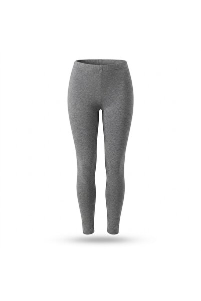 Zeron Home Kadın Gri Yüksek Bel Örme Tayt Kışlık Termal Dizaltı Legging