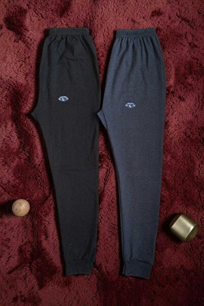 Unisex Kışlık Tayt Siyah İndigo 2'li Paket Manşetli Paça Şardonlu Uzun Rahat