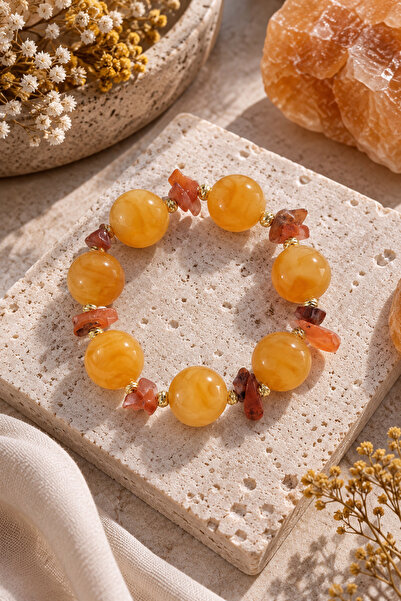 Sylvera Shop Bohemian Orange Round Beaded Stone-Look Bracelet