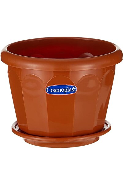 Cosmoplast وعاء زهور بلاستيكي سداسي الشكل 20 مع صينية، تيراكوتا، IFFP20003TC