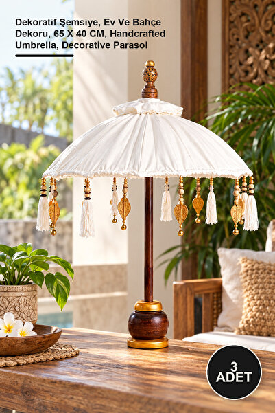 3 Adet El Yapımı Bali Şemsiyesi – Dekoratif Şemsiye, Ev Ve Bahçe Dekoru, 65 X 40 CM, Handcrafted Umbrella, Decorative Parasol