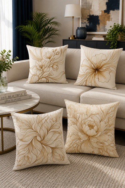 EVPANYA Bohemian Lotus Flowers Patterned 4-Piece Throw Pillow Cover Set