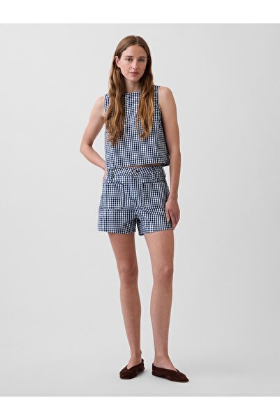GAP Kadın Mavi 3.5" High Rise Gingham Relaxed Straight Denim Şort