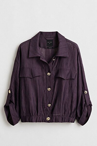 Suziş Purple Gold Buttoned Three-Quarter Sleeve Thin Jacket Per5132