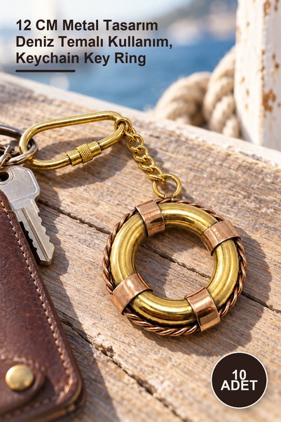 Yenilig 10 Pieces Brass Lifebuoy Keychain – 12 cm Metal Design for Marine The...