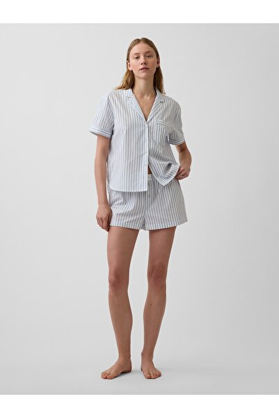 GAP Kadın Mavi Poplin Boxer Pijama Şort