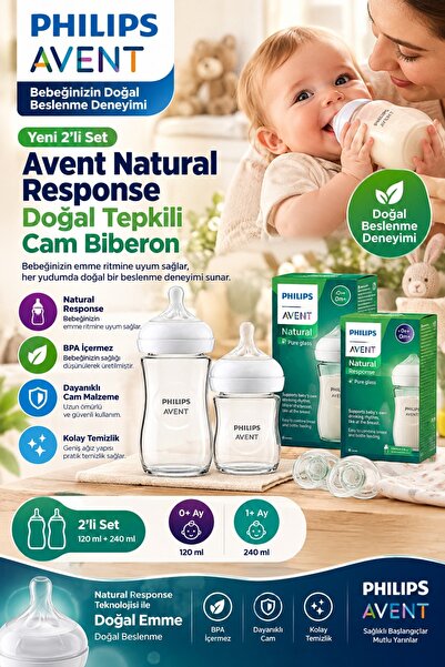 Philips Elvt Yeni 2'li Set Natural Response Doğal Tepkili Cam Biberon 2'li Se...
