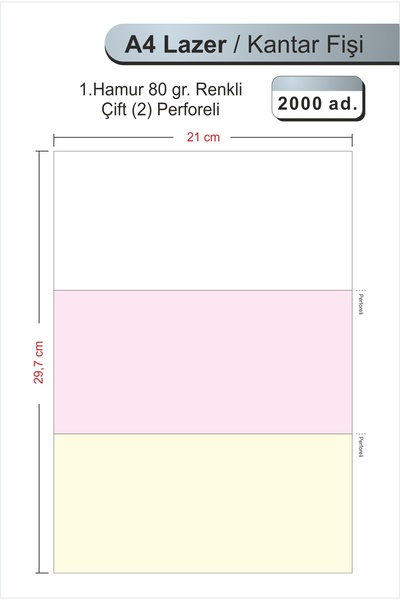 A4 LAZER KANTAR FİŞİ , 80 GR , 2000 ADET , ÇİFT PERFORELİ 1.HAMUR