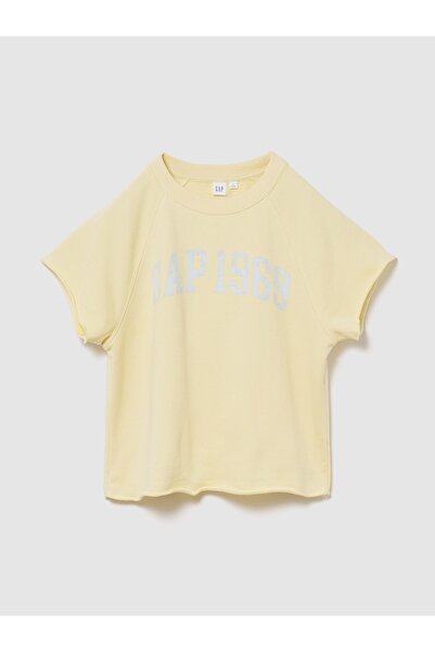GAP Kadın Sarı Relaxed Fransız Havlu Kumaş Grafik Baskılı T-Shirt