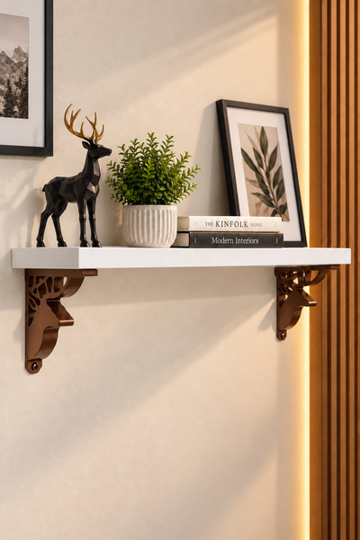 SürLaz Geyik Motifli Dekoratif Duvar Rafı 45x11 cm Montaj Setli Modern Salon ...
