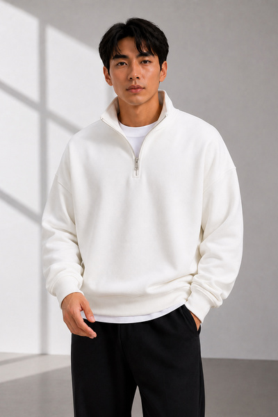 beuivo Unisex Set of 3 Half-Zipper Stand Collar 100% Cotton Soft Textured Fleece Inside Sweatshirt Plain Pullover (3 Pcs)