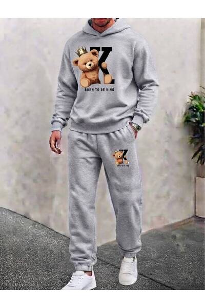 LELVANİ طقم بدلة رياضية بغطاء رأس للرجال من Born To Be King مطبوع عليه King C...