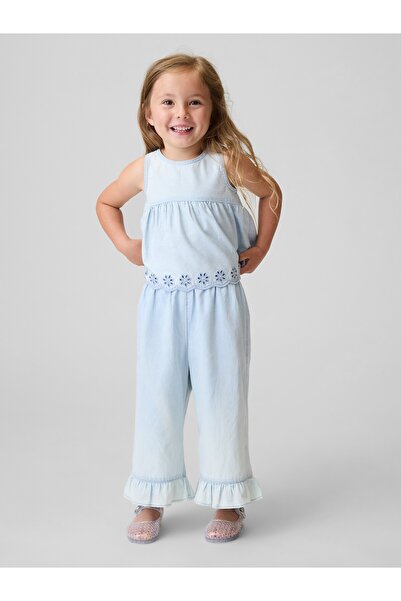 GAP Kız Bebek Açık Mavi Bebek & Küçük Çocuk Eyelet Denim Outfit Set