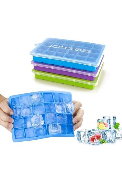GENERAL Silicone Ice Cube Tray 3 Pack, Easy Release ice cube tray with lid, B...