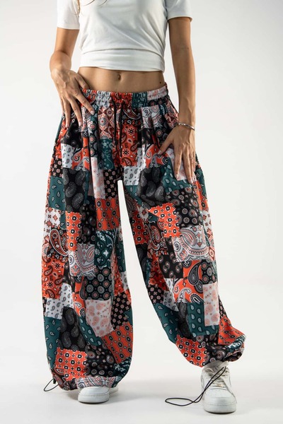 Gerusta Kadın Etnik Desenli Süper Oversize Baggy Pantolon GRS1174