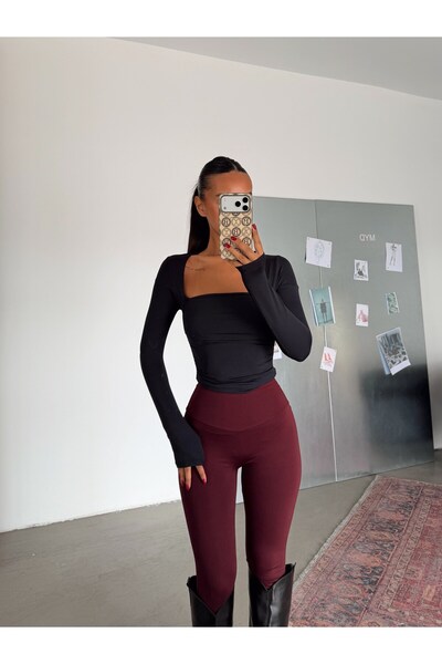 myd Square neck ruched long sleeve blouse - black