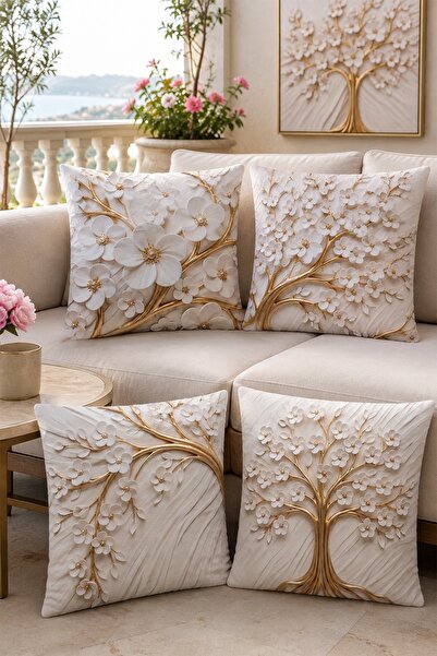 EVPANYA 3D Flowers Patterned 4-Piece Throw Pillow Cover Set