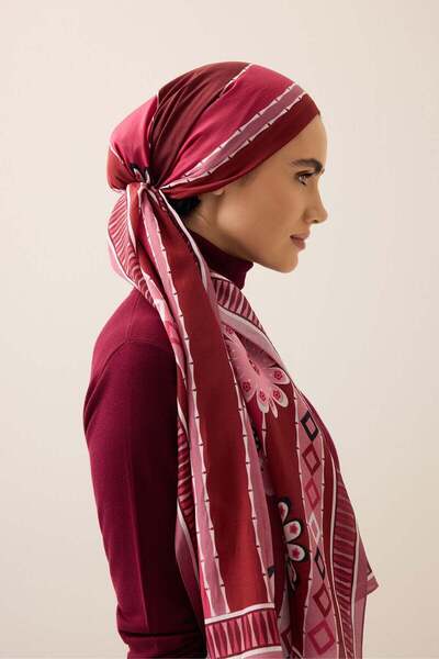 Imannoor Papatya Noor Burgundy Cotton Floss Shawl 70X210