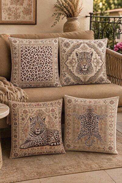 EVPANYA Tiger Textured Ethnic Patterned 4-Piece Throw Pillow Cover Set