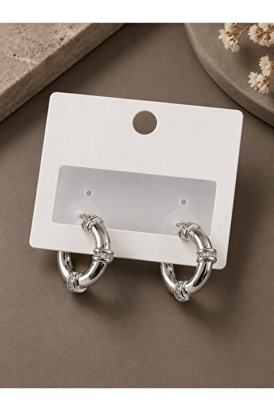 serelya Silver Color Zircon Stone Hoop Model Brass Women's Earrings