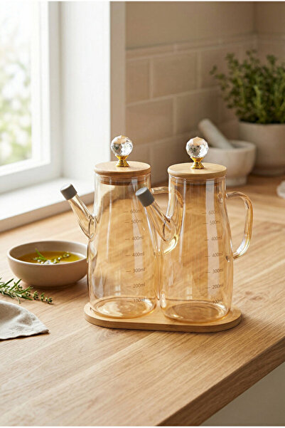 myegehome 2'Lİ BAMBU STAND YAĞDANLIK 2*650 ML.
