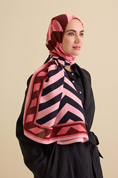 Imannoor Çizgi Noor Khaki Floş Viscose Shawl 72X212