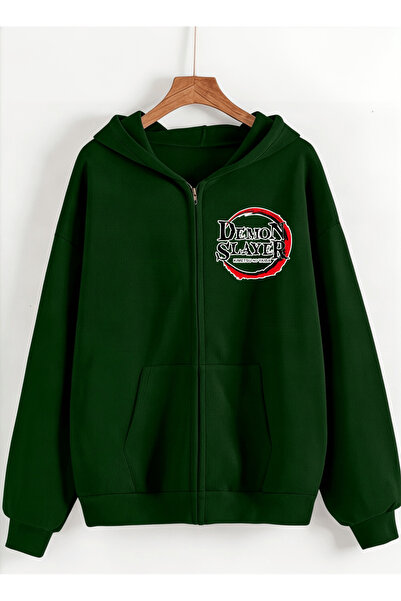 Vordevia Demon Slayer Printed 3 Thread Combed Cotton Hooded Oversize Cardigan