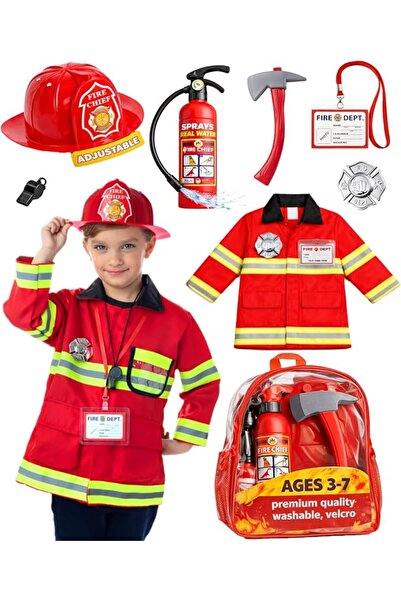 Born Toys 8 PC Premium WASHABLE kids Fireman Costume Toy for kids,Boys,Girls,...