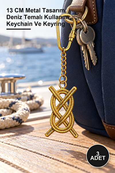Yenilig 3 bucăți breloc din alamă cu nod de navă - design metalic de 13 cm, u...