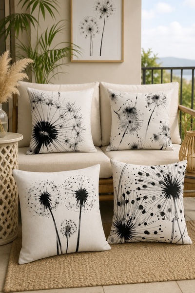 EVPANYA Black Dandelion Patterned 4-Piece Throw Pillow Cover Set