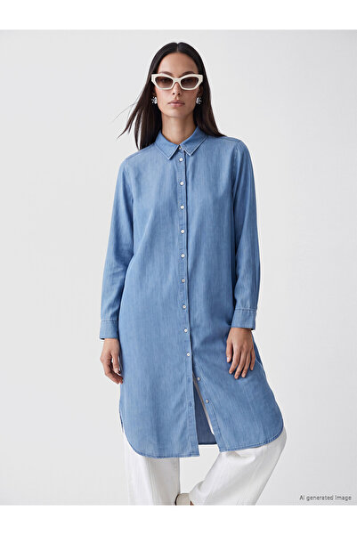 LC Waikiki Lcw Everyday Indigo Women's Jean Shirt Tunic with Nevavm Difference