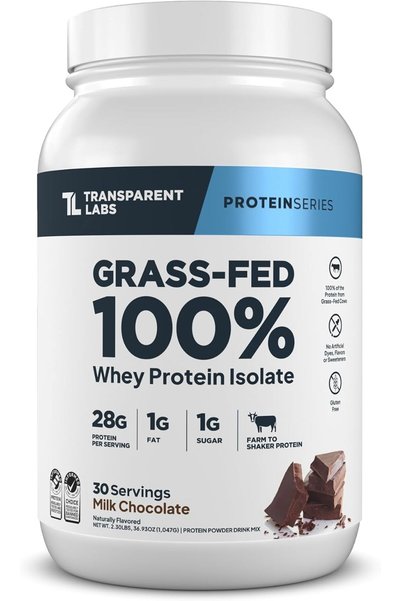Transparent Labs Grass-Fed 100% Whey Protein Isolate, Milk Chocolate, 1047g 2...