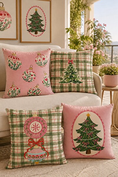 EVPANYA Christmas Trees Patterned 4-Piece Throw Pillow Cover Set